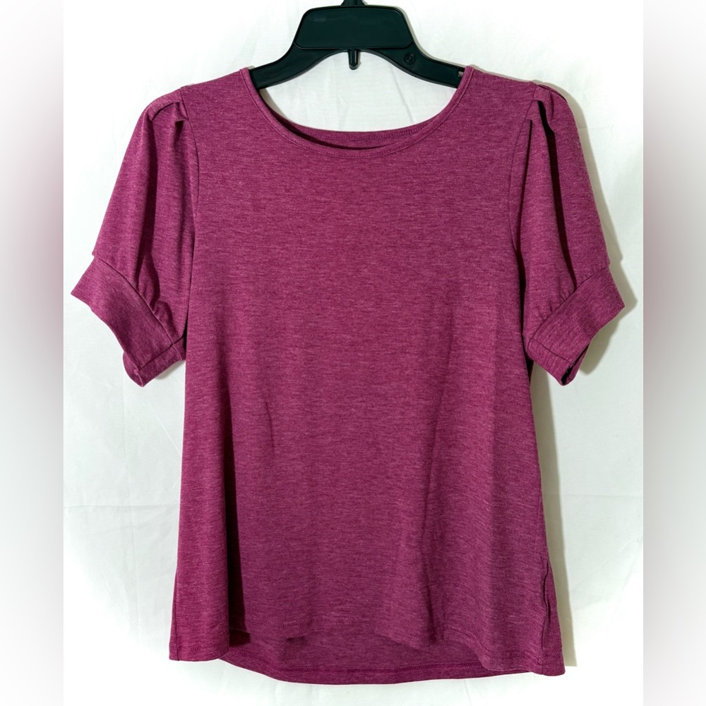 Rose Red Crew Neck Ruche Button Sleeve Shirt